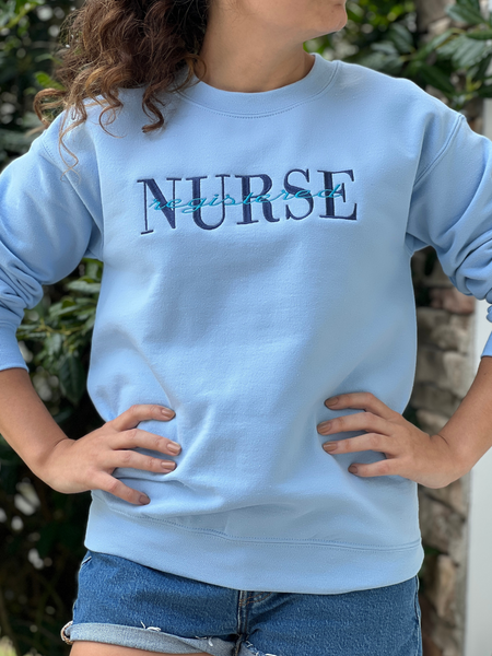 New! Registered Nurse...Blue Sweatshirt. Embroider on Gildan. - touchofsouth