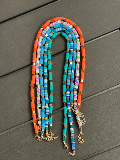 NEW! Rubber and Gold Beads Necklace, Beach Necklace. Neon color beads. - touchofsouth