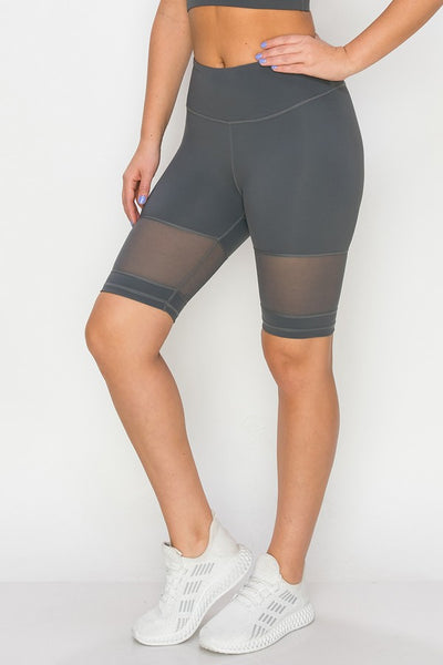Women’s Mesh Detail Activewear Biker Shorts, Charcoal, 061 - touchofsouth