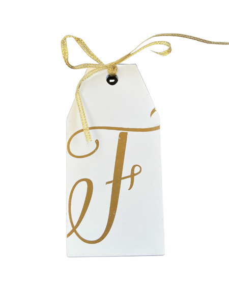 Solid Wooden Ornament Initials. Gold Print on White Wood. C, D, E, G, F, P, N, T (I), R, W. - touchofsouth