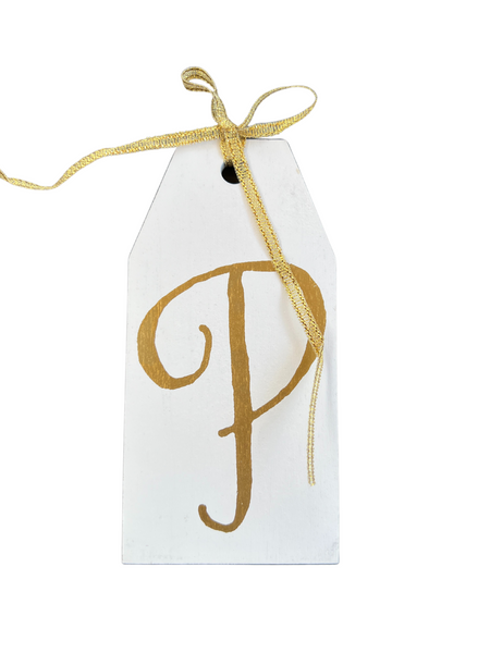 Solid Wooden Ornament Initials. Gold Print on White Wood. C, D, E, G, F, P, N, T (I), R, W. - touchofsouth