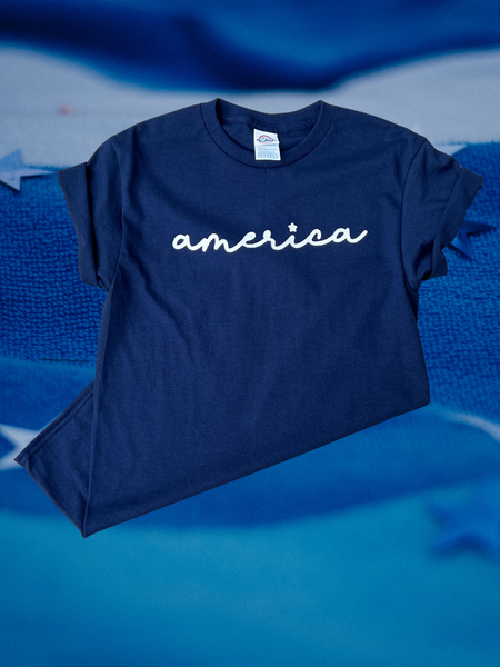 NEW! AMERICA... Patriotic Graphic Tees. Gift for 4th of July. Navy, Short Sleeve. - touchofsouth