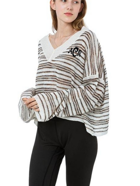 V-Neck Loose Fit Straps Sweater. Custom Monogram. - touchofsouth