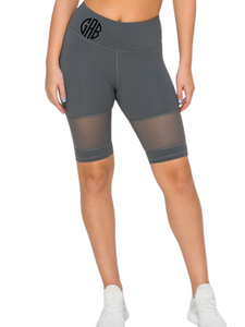 Women’s Mesh Detail Activewear Biker Shorts, Charcoal, 061 - touchofsouth
