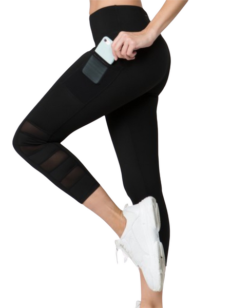 Women's High Rise Mesh Detail Activewear Leggings with Two Pockets 33 - touchofsouth