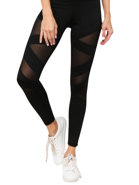 Women's Mesh Striped Single Pocket Activewear Leggings 48 - touchofsouth