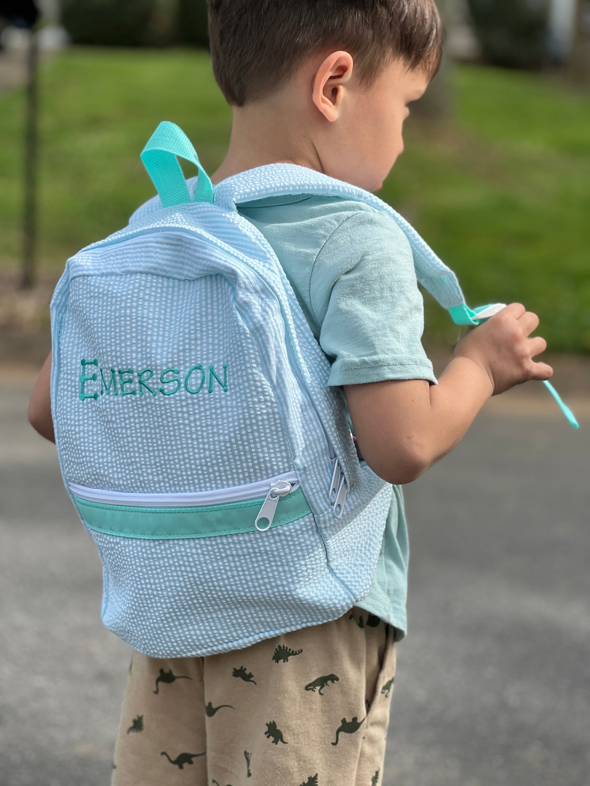 Mint seersucker backpack best sale