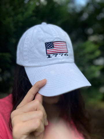 Cap. USA Flag. 1776..  Patriotic White Baseball Hat. - touchofsouth