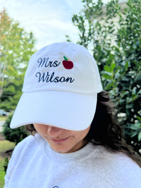 Teacher's Hat. Custom embroidered baseball hat. White. Wilcro. Teachers Gift. Back to school. - touchofsouth
