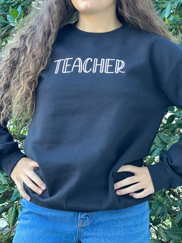 Teacher. Blue Gildan Sweatshirt. Embroidered in Blue, Tone on Tone by Touch of South. - touchofsouth