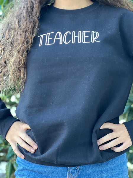 Teacher. Blue Gildan Sweatshirt. Embroidered in Blue, Tone on Tone by Touch of South. - touchofsouth