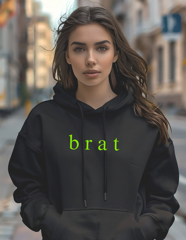 brat. .. embroidery in neon green on black color hoodie.