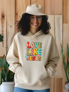love like Jesus. with flowers. DTF print on sand color hoodie