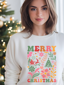 Floral Merry Christmas.. White Sweatshirt.