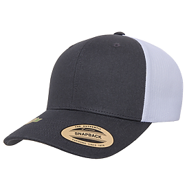 YUPOONG Sustainable Retro Trucker Cap, Charcoal/White, Blank. - touchofsouth
