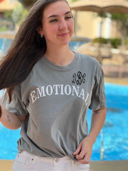 NEW! Emotional... Front Print in White on Grey, Short Sleeve T-Shirt by Touch of South - touchofsouth
