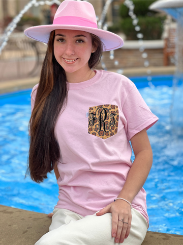 Pocket Tees. Pink with Leopard Pocket - touchofsouth