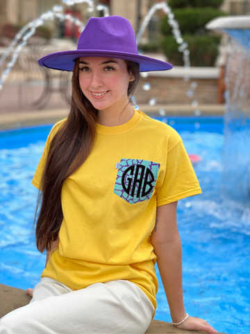 Pocket Tees. Yellow with Teal/ Purple Pocket - touchofsouth