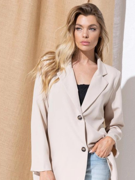NEW! Plus Oversize Blazer Jacket, Taupe by Pink Irene - touchofsouth
