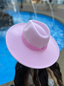 pink felt wide brim fedora hat