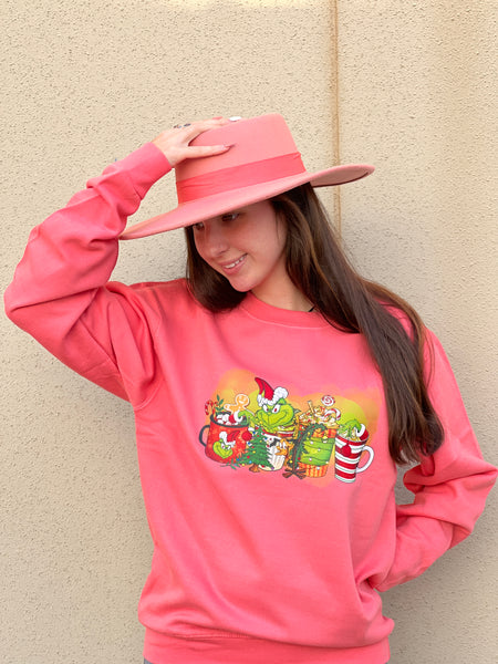 NEW. Christmas Coral-Grinch Crew Neck Sweatshirt by Touch of South - touchofsouth