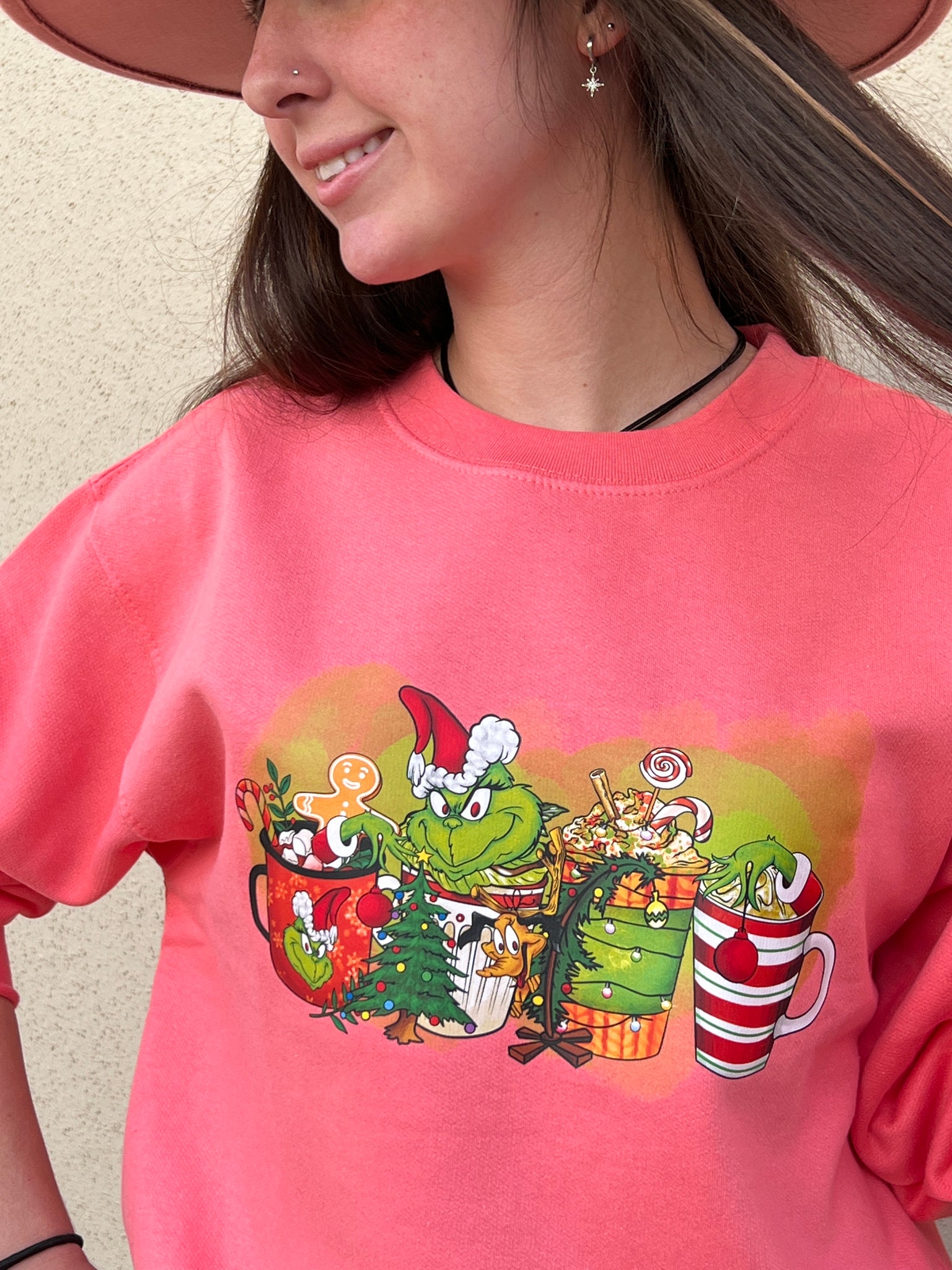 NEW. Christmas Coral-Grinch Crew Neck Sweatshirt by Touch of South - touchofsouth