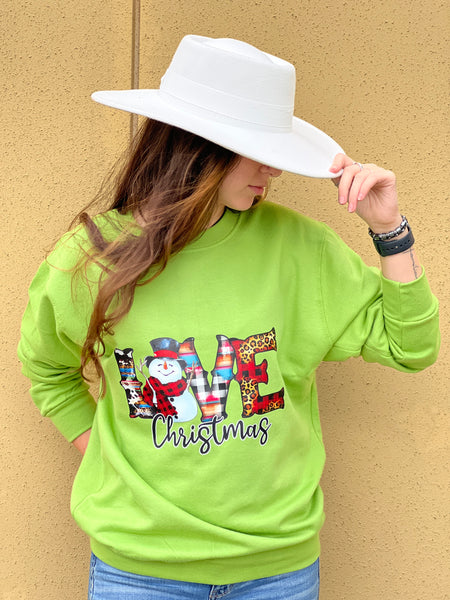 NEW! LOVE Christmas. Sweatshirt, Lime Green. Christmas. Crew Neck Sweatshirt by Touch of South. - touchofsouth