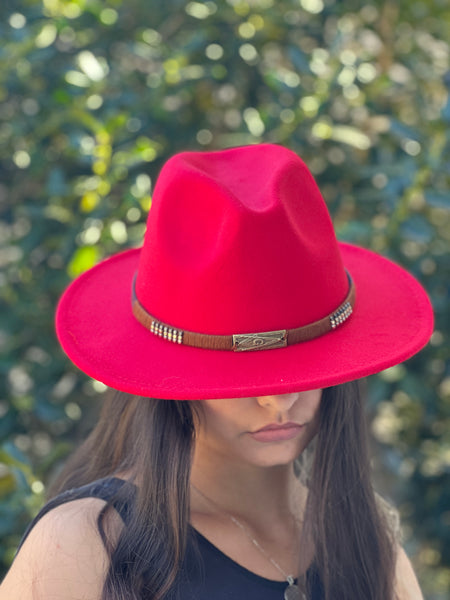 Dangle Buckle Fancy Fedora Velvet Trim Hat- Multiple Colors - touchofsouth