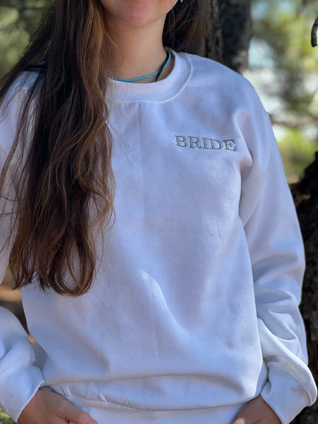 NEW! BRIDE.. Embroidered in Grey on White Sweatshirt by Touch of South - touchofsouth