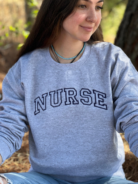 NEW! NURSE.. Embroidered Navy Blue on Heather Grey Sweatshirt by Touch of South - touchofsouth