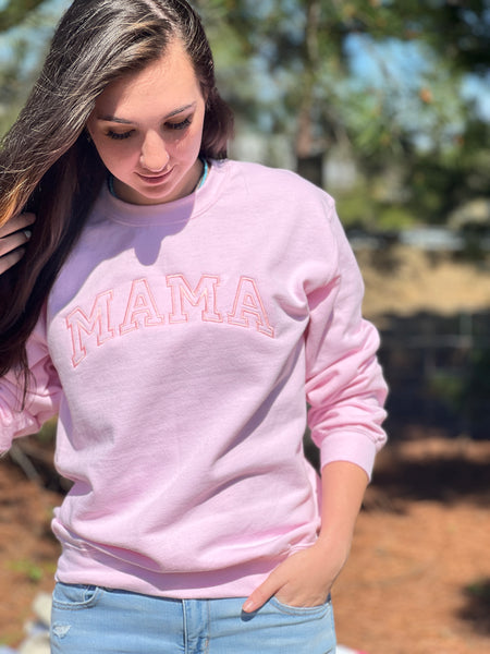 NEW! MAMA..Embroidered Tone on Tone Baby Pink on Pink Sweatshirt by Touch of Soth - touchofsouth