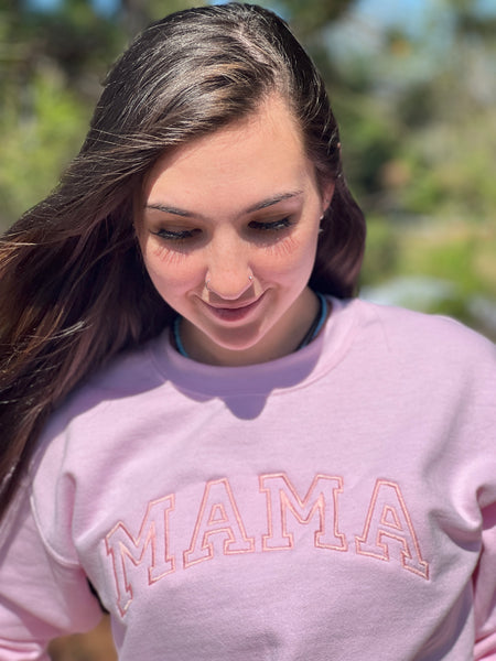 NEW! MAMA..Embroidered Tone on Tone Baby Pink on Pink Sweatshirt by Touch of Soth - touchofsouth