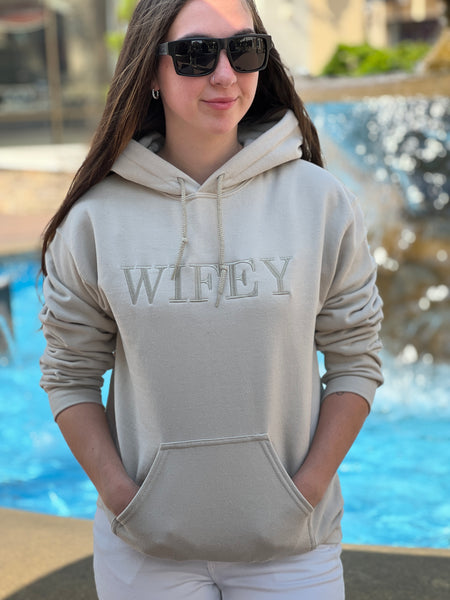 NEW! WIFEY.. Embroider Tone on Tone color on Sand color Hoodie by Touch of South - touchofsouth