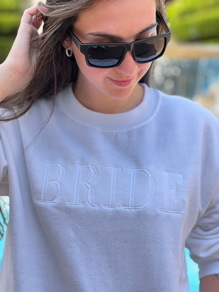 NEW! BRIDE.. Embroidered White Ton on Ton on White Sweatshirt by Touch of South - touchofsouth