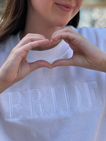 NEW! BRIDE.. Embroidered White Ton on Ton on White Sweatshirt by Touch of South - touchofsouth