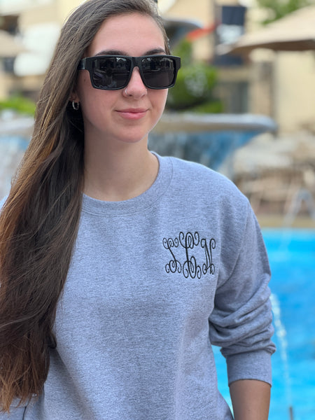 Sweatshirt with Customer Initials or any Custom Embroidery, Grey,"Gildan" by Touch of South - touchofsouth