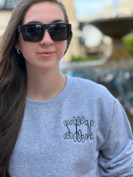 Sweatshirt with Customer Initials or any Custom Embroidery, Grey,"Gildan" by Touch of South - touchofsouth