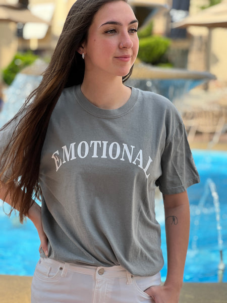 NEW! Emotional... Front Print in White on Grey, Short Sleeve T-Shirt by Touch of South - touchofsouth