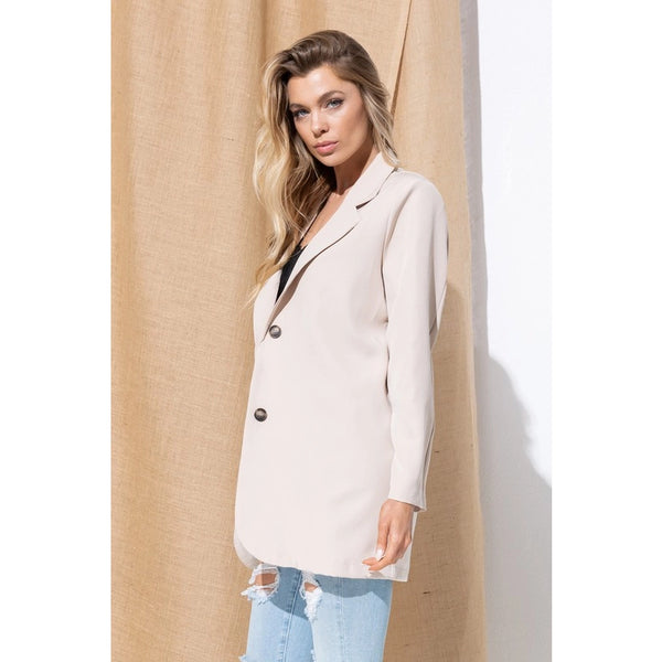 NEW! Plus Oversize Blazer Jacket, Taupe by Pink Irene - touchofsouth