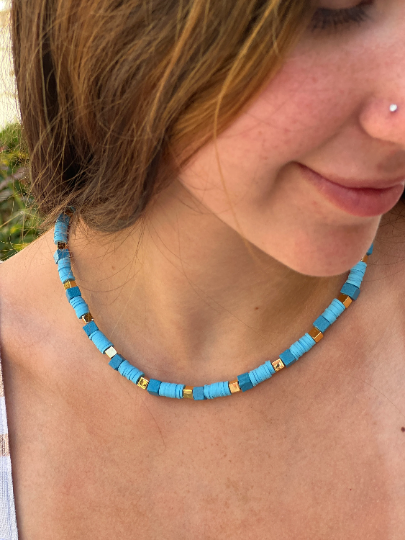 NEW! Rubber and Gold Beads Necklace, Beach Necklace. Neon color beads. - touchofsouth