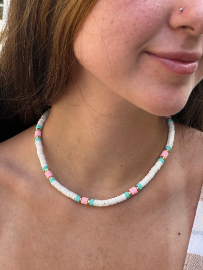 NEW! Beads Beach Necklace, Rubber & Metal Beads. - touchofsouth