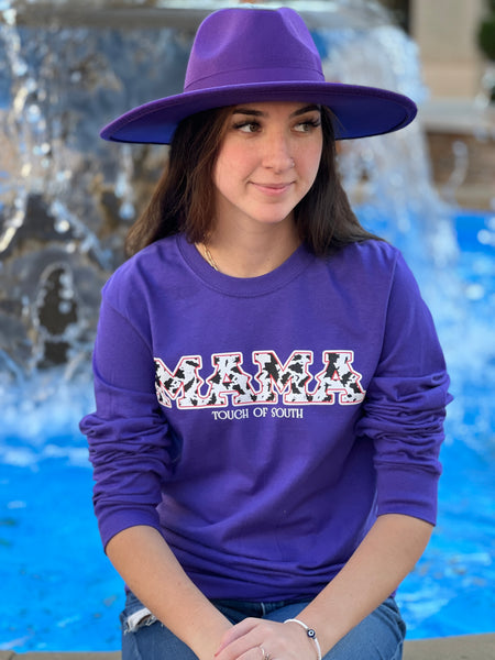 Mama..Cow Print.. Grape Purple.. Long Sleeve by Touch of South - touchofsouth