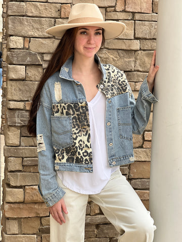 Jean/ Cheetah Denim  Jacket by Touch of South - touchofsouth