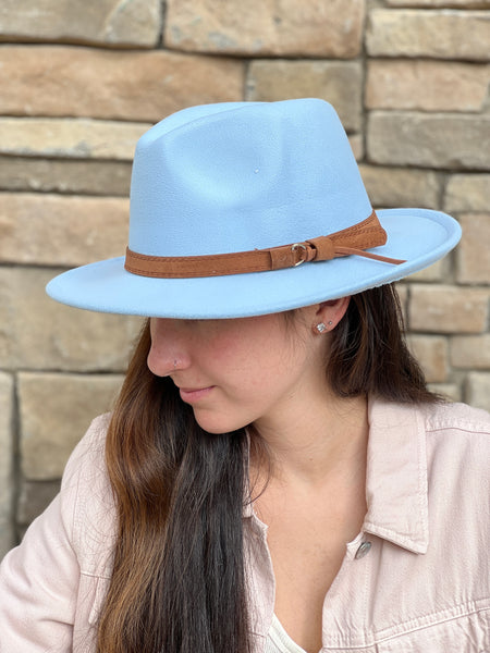 blue fedora hat