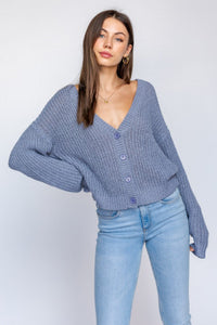 V-Neck Sweater Cardigan Dusty Blue - touchofsouth